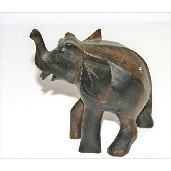 Vintage Hand Carved Hardwood Elephant Statue Figurine 4 1/2" Great Collectible - Picture 1 of 6